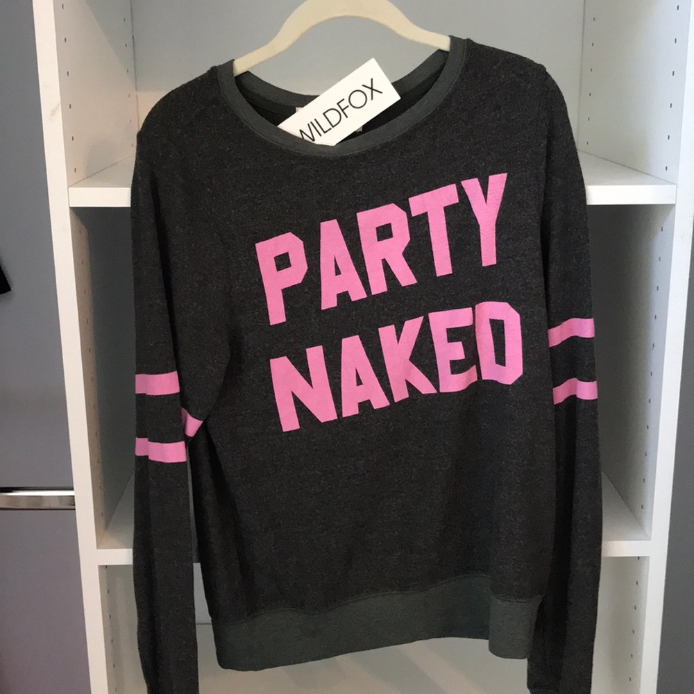 Wildfox party naked grey and pink sweater new